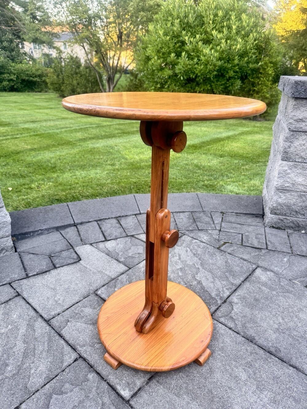 Vintage Wooden Ratchet Tilting Accent Table / Adjustable Plant & Drink Stand 17”